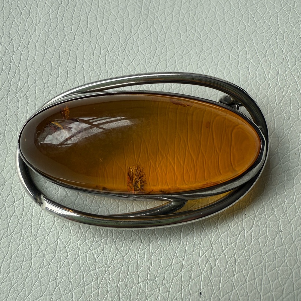 Authentic Baltic Amber and Silver Brooch and Pendant